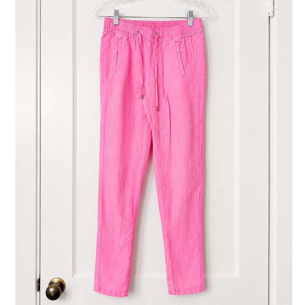 Lilly Pulitzer Pink 100% Linen Drawstring Pull-On Pants Women’s XXS Coastal